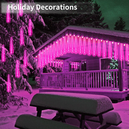 【2 Pack】 Christmas Lights Meteor Shower Rain Lights 12inch, Totally 20 Tube 480 LEDs Icicle Lights Outdoor Raindrop Lights for Xmas Halloween Wedding Party Tree Holiday Decoration, Pink