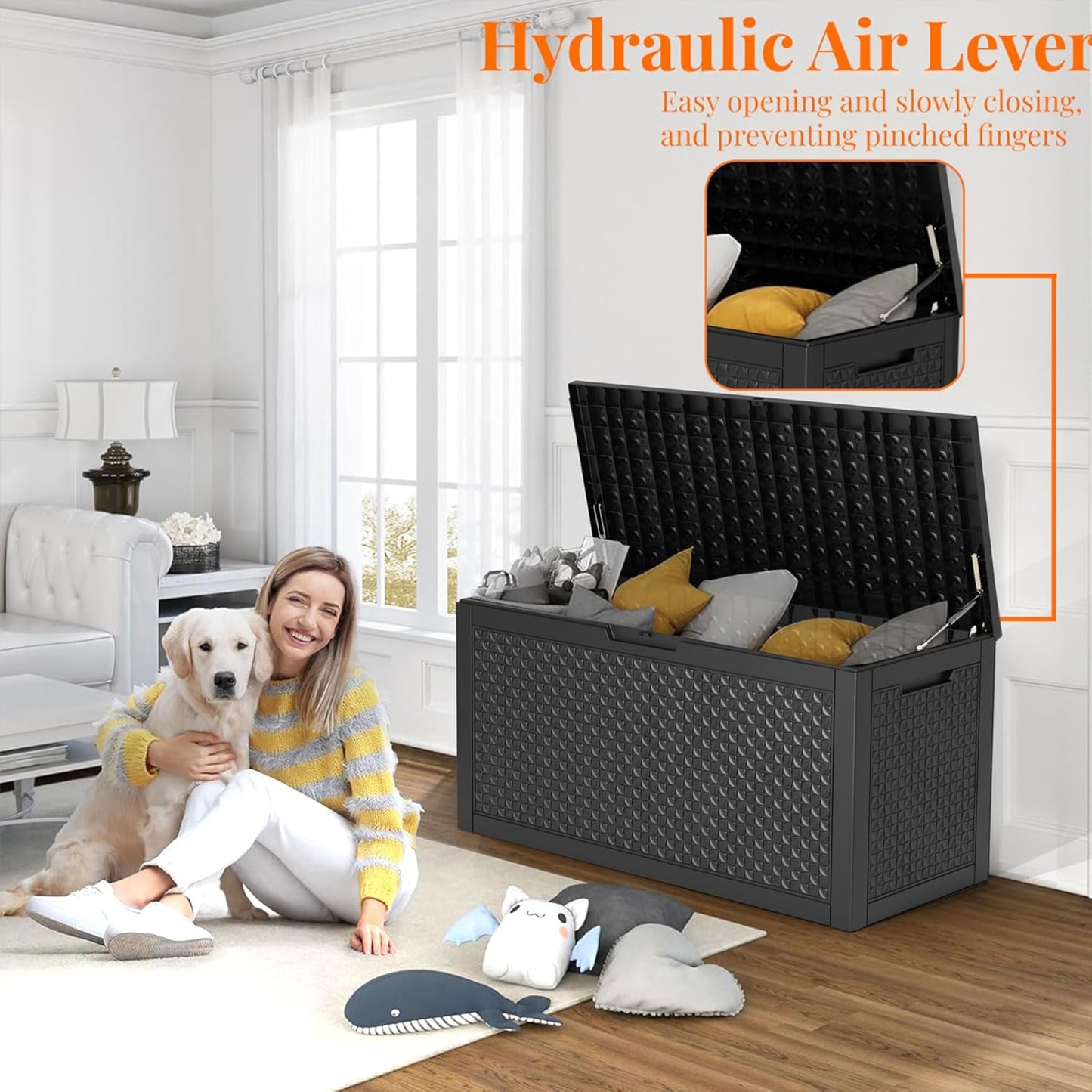 Vixzen 100 Gallon Waterproof Deck Box – Outdoor Storage Organizer for Patio & Garden,Black Pattern