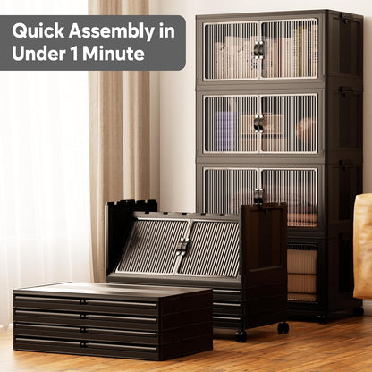 Jalove 120Gal Large Storage Bins with lids, 480QT Plastic Stackable Containers with Wheels, Collapsible Closet Organizer and Storage Drawers,Clothes Organization for Cabinet Home, 4Pack Black