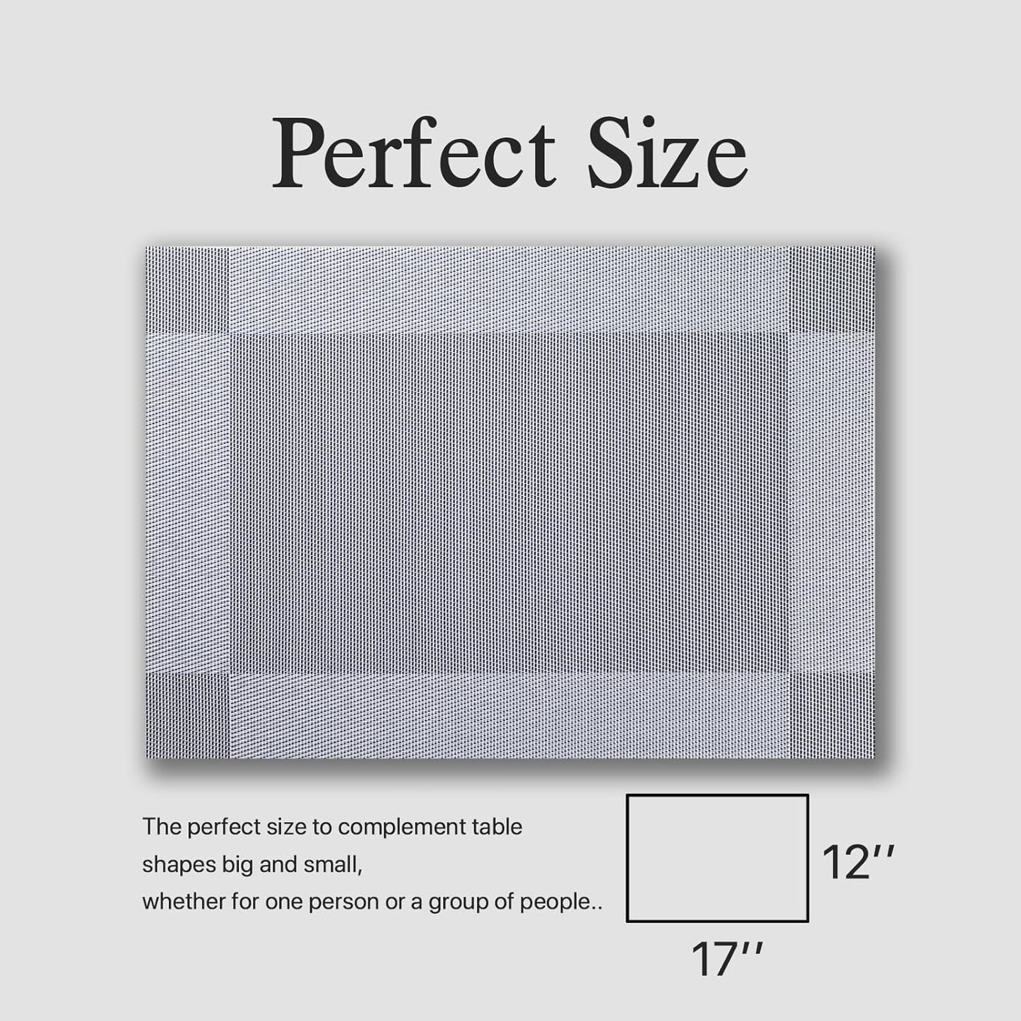 Placemats Set of 4 - Easy Clean Woven Vinyl Placemats for Dining Table, Indoor/Outdoor Place Mats, Washable PVC Table Mats （Silver Cube）