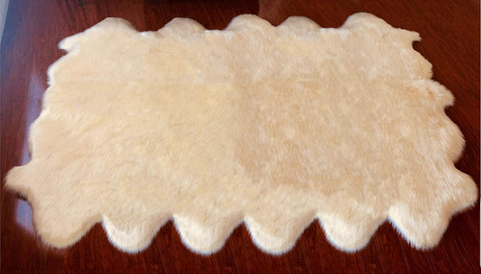 LAMBZY Faux Sheepskin Hypoallergenic Free Shape Silky Shag Rug, Luxury Shaggy Plush Carpet for Bedrooms Rugs Living Room Kids Rooms Sofa Floor, Duo Decto 12 Pelts 6'x12' Cream