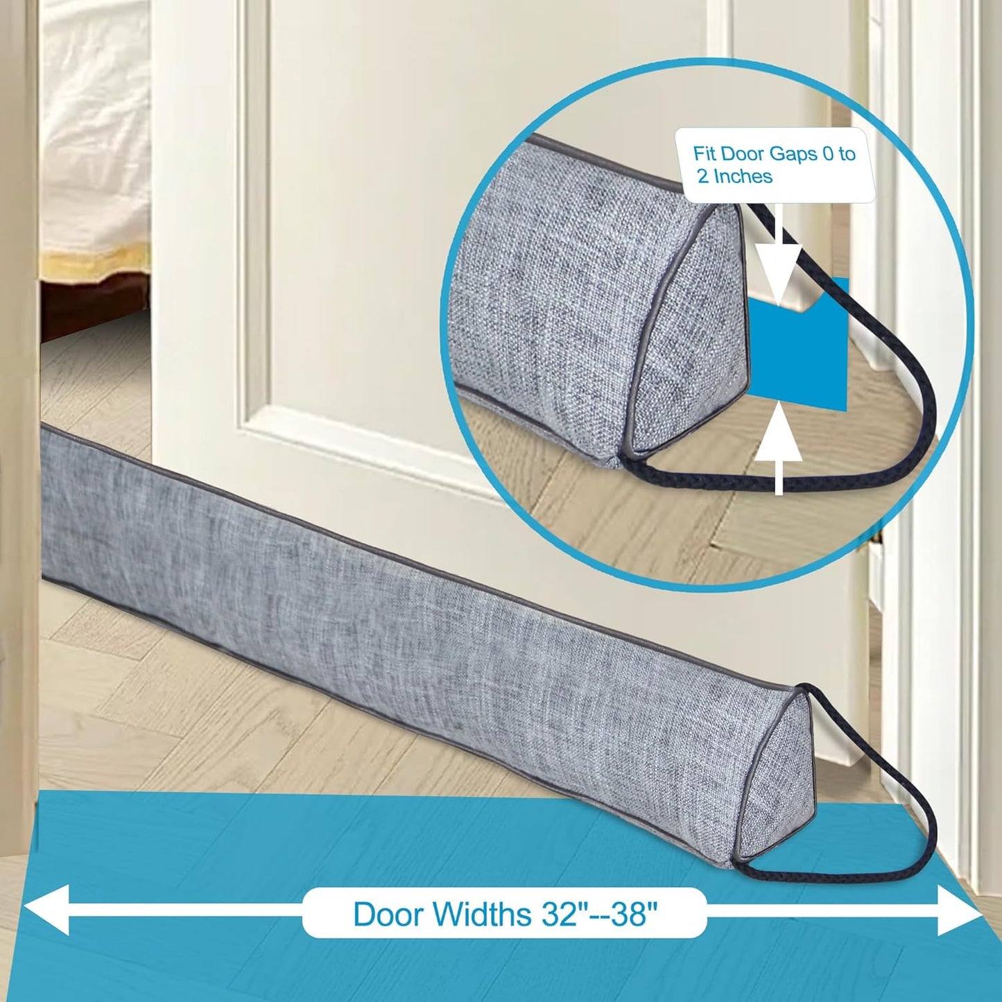 QUOLIX Triangle Under-Door Draft Stopper, 36 Inch Noise Blocker, Weighted Weather Stripping, Gray Cotton & Polyester, Multi-Function Noise & Light Blocker,Gray