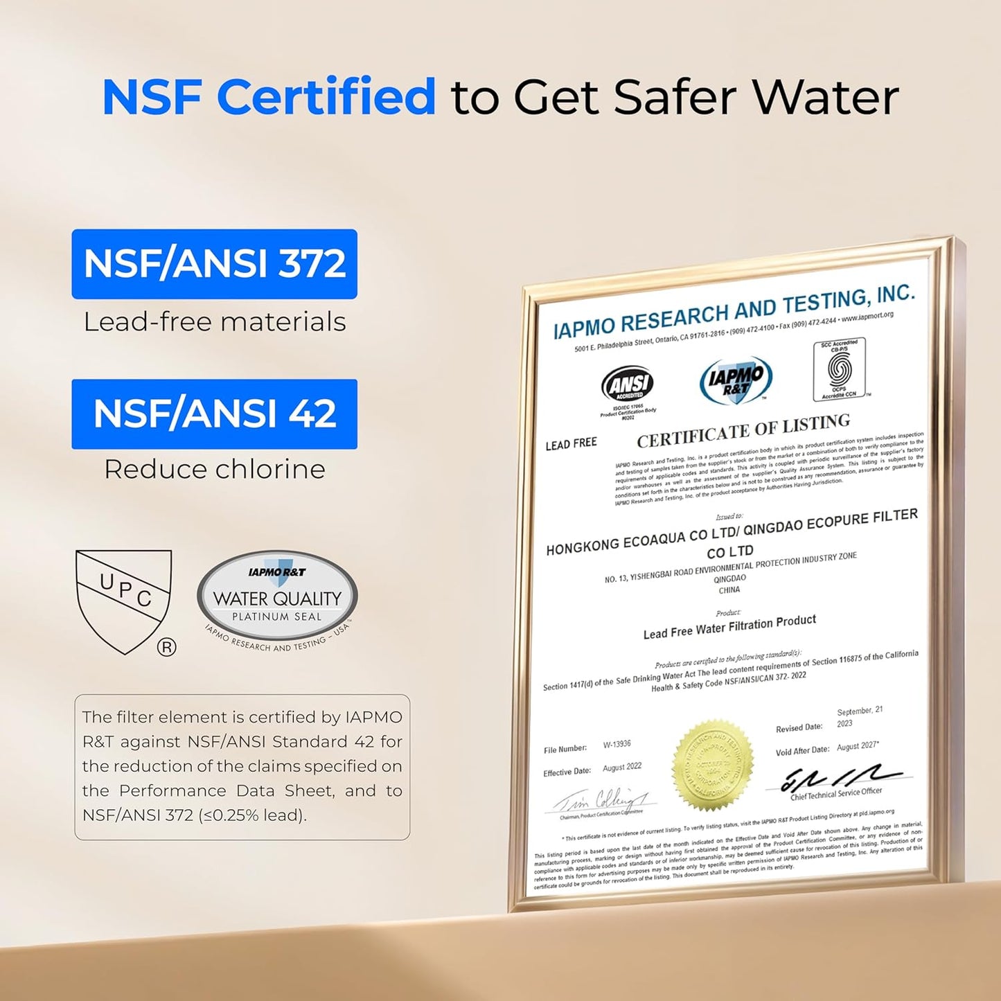 Waterdrop 2.25G Gravity Water Filter System, NSF/ANSI 42&371 Standard, Stainless Steel System with 2 Carbon Filters, Reduces 99% of Lead and Chlorine for Home, Camping, Emergencies, King Tank, Blue