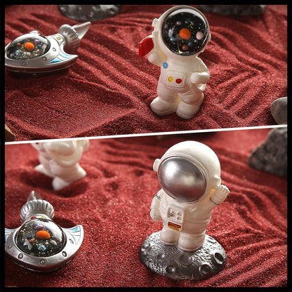 Desktop Zen Garden Kit -Mars Space Exploration Themed Zen Decor Sand,Astronaut Statue Figurines,Irregular Red Raw Sandstone Sand Tabletop Decoration,Zen Office Desktop Decoration Gift (Red)