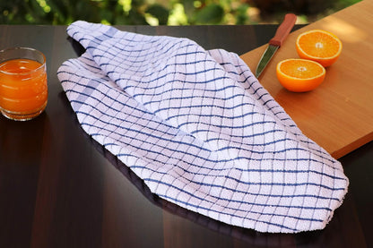 AMOUR INFINI Kitchen Towels Set of 4 - Highly Absorbent, Super Soft Terry Cotton 20x28 Inch Dish Towels with Hanging Loop - Hand & Tea Towels for Cleaning & Drying Dishes (Ass- Blue)