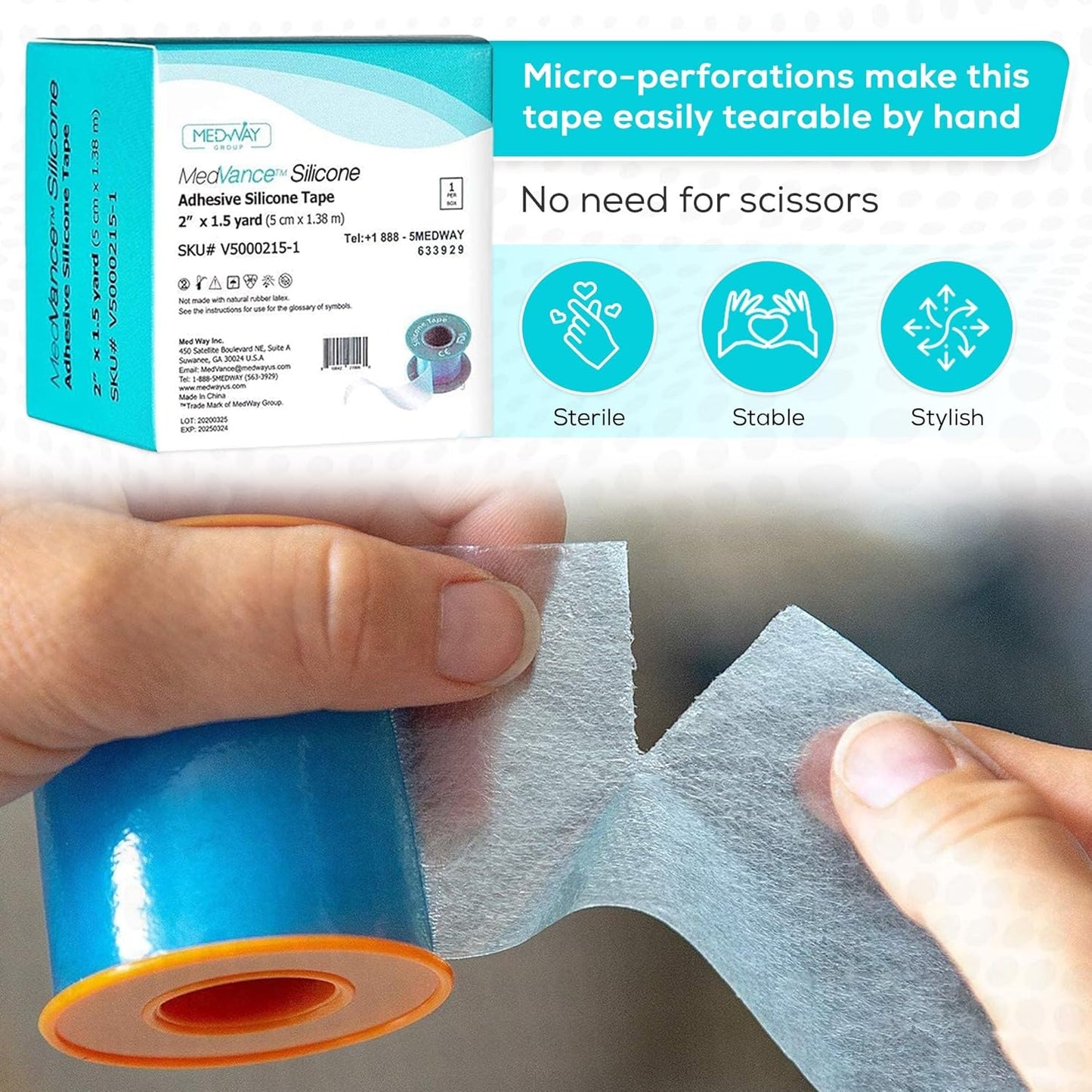 Medvance Cuttable Soft Silicone Tape - Waterproof Breathable Tape for All Skin Types - Easy Apply Non Stick Tape for Wounds - Adhesive Silicone Bandages for Blisters (3 Pack, 5 Feet Rolls)