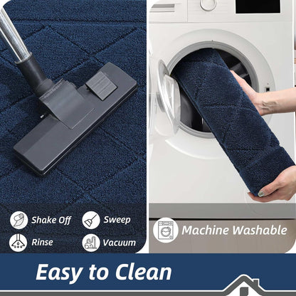 BEQHAUSE Dirt Trapper Door Mat 24" x 36", Doormat Non-Slip Entryway Rugs Washable, Dog Door Mat Stain Resistant and Absorbent Welcome Floor Mat for Front Back Door, Muddy Wet Shoes & Paws, Navy Blue