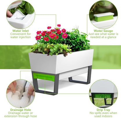 Glowpear Self Watering Planter Box - 29.5", White - UV Stable, Scalable Urban Raised Garden Bed with Water Gauge, Indoor Outdoor for Vegetables, Flowers, Herbs, and Succulents, Gardening
