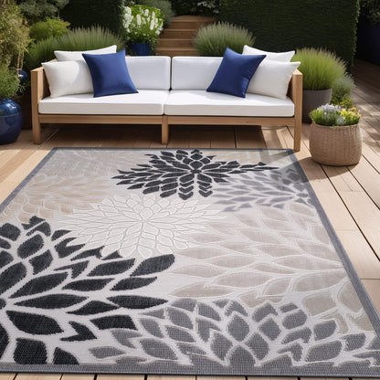 Beverly Rug Outdoor Rug 10x14 Large Modern Floral Tropical Area Rugs for Indoor and Outdoor Patio Easy to Clean Non Shedding Living Room Porch Garden Washable Outside Carpet (10 x 14 Beige)