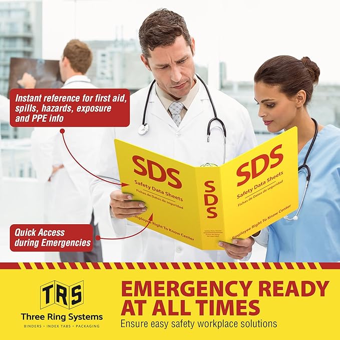 SDS Poly 3-Ring Binder 2 Inch - Bilingual English/Spanish Safety Data Sheet Binder - Heavy Duty MSDS Organizer for OSHA Compliance - Holds up to 400 SDS Sheets - Bright Yellow for High Visibility