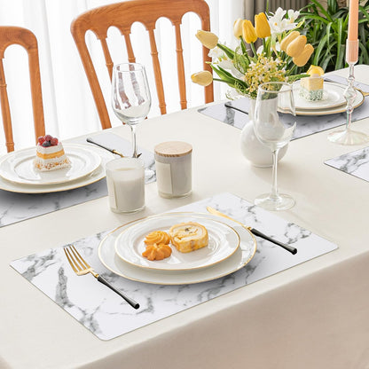 Romanstile Vinyl Placemats Set of 12-12 X 18 Inch - Heat Resistant Place Mats 100% Waterproof Oilproof Wipeable Reversible Faux Leather Table Mats for Kitchen/Dining/Party/Outdoor, Marble