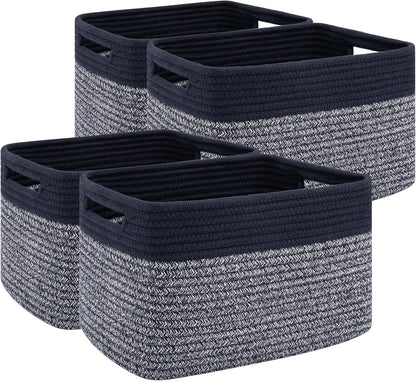4 Pack Storage Baskets for Organizing, Woven Baskets for Shelves - Perfect for Toys, Books, Towels, and Clothes, Durable Gift Basket Bins Toy Storage, 13''L x9''W x7.8''H, Blue and Grey
