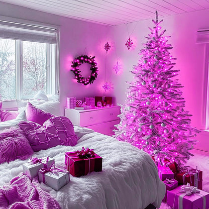 JMEXSUSS Connectable 100 LED Room Lights, 33ft 8 Modes Pink Christmas Lights Clear Wire, Plug in Pink String Lights Indoor Outdoor for Room Decor Christmas Tree Bedroom Valentines Party