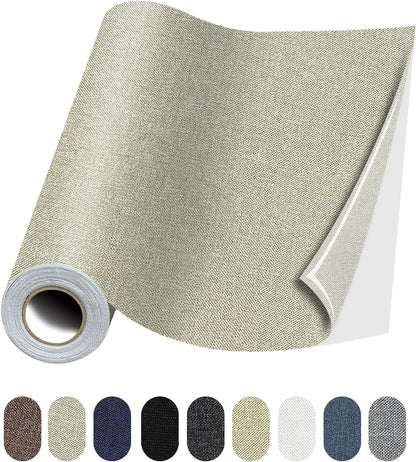 Fabric Repair Patches, 17X158 Inch Linen Repair Tape Self-Adhesive Fabric Patches Durable, DIY Large Linen Tape for Sofa, Couches, Furniture, Chair, Clothing （17X158 Inch, Beige）