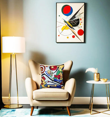 Kandinsky Decorative Pillow Cover Coastal Hand Embroidered Abstract Toss Pillows Farmhouse Chair Cushion Contemporary Pillowsham Mid-Century Chair Cushions Wool Size 18x18