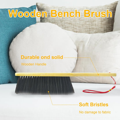 2 Piece Wooden Hand Broom, Dust Brush,Bench Brushes,Soft Bristles, Long Fireplace Brush with Wood Handle for Clothes Household Cleaning, Counters, Beds, Sofas, Car Fireplaces, Benches, Furniture