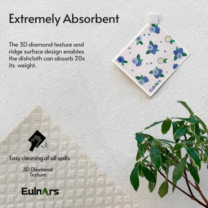 Swedish Dishcloths for Kitchen, 8 Pack Reusable Paper Towels with Clips, Non-Scratch Swedish Dish Towels, Super Absorbent Cellulose Sponge Cloths, Eco Friendly Gifts