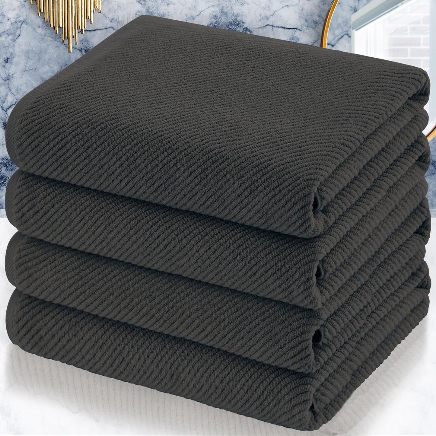 VOOVA & MOVAS Grey Bath Towels (4PC, Large 30"x56") - 100% Cotton | Quick Dry | Light Weight | Thick | Soft | Absorbent, Luxury Hotel Shower Towel, Bath Towel Gift Set, Dark Gray