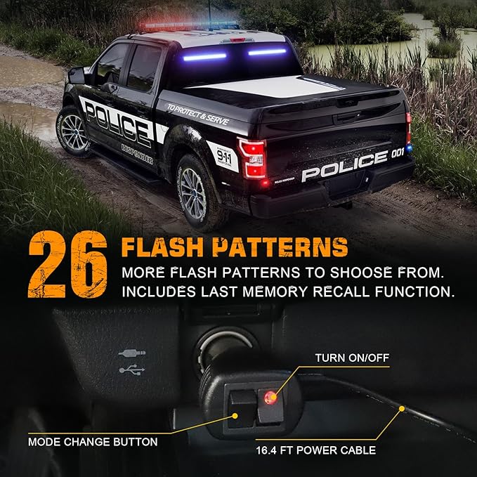 XRIDONSEN 2 in 1 Blue Emergency Lights Traffic Advisor Light Bar 144 LED Warning Safety Strobe Interior Front Windshield Dash Rear Window Light for Police Firefighter Vehicles Trucks Car, 2x17.7 inch