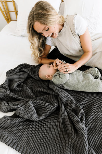 MakeMake Organics Organic Throw Blanket GOTS Certified Organic Cotton Blanket Knit Couch Bed Fall Colors Soft Neutral Cotton Throw Blanket Large (50x60, Charcoal Grey)