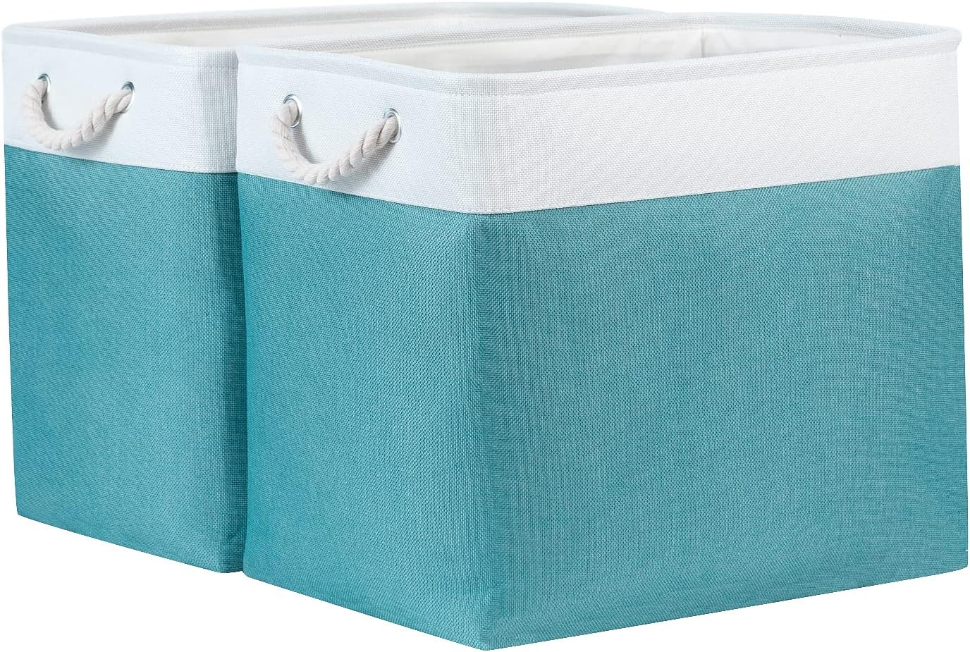 Bidtakay Storage Baskets Extra Large 17x12x15 In Teal Blue Nursery Toy Baskets Fabric Long Shelf Baskets for Organizing Set of 2 Linen Closet Bins for Shelves Decorative Blanket Basket Living Room