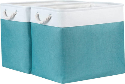 Bidtakay Storage Baskets Extra Large 17x12x15 In Teal Blue Nursery Toy Baskets Fabric Long Shelf Baskets for Organizing Set of 2 Linen Closet Bins for Shelves Decorative Blanket Basket Living Room