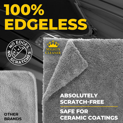 Edgeless Microfiber Towels for Cars – 6pk (12”x12”) - 540 GSM - Super Soft Detailing & Buffing – Scratch-Free & Absorbent Microfiber Cleaning Cloths for Car Polishing