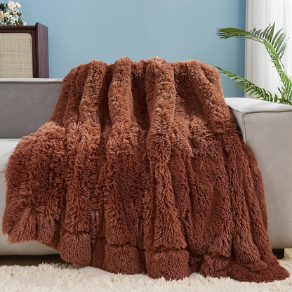 GONAAP Fuzzy Faux Fur Throw Blanket Twin Size Coffee Super Soft Cozy Plush Fuzzy Shaggy Blanket for Couch Sofa Bed (Coffee, Twin(60"x80"))