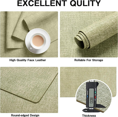 Chrysameld Vinyl Placemats Set of 4 - Faux Leather 100% Waterproof Oil-Proof Wipeable PU Place Mats, Heat Resistant Anti Slip Reversible Table Mats for Indoor & Outdoor Use,(17×12Inch, Sage Green)