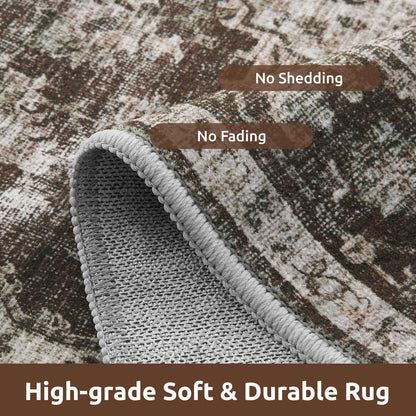 AMOAMI-3X5 Area Rug-Soft Washable Vintage Throw Accent Rugs for Living Room, Entryway, Bedroom, Kitchen, Bathroom, Laundry Room, Kitchen, Bathroom, Bedside, No Slip Brick/Brown