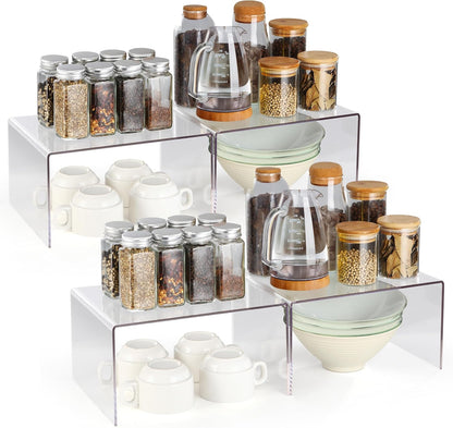 Acrylic Kitchen Cabinet Organizer Shelf, Spice Rack, Plate and Cupboard Storage Riser, Versatile Pantry Shelf, Durable Clear Countertop Organizer for Home and Kitchen(4 PCS)