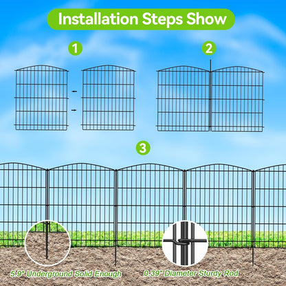 INJOPEXI Garden Fence 6 Panels 11.8ft (L)×30in (H) Decorative Garden Fences with 6 Panels Rustproof Wire No Dig Garden Fence Animal Barrier Fencing Outdoor for Backyard Patio - Without Fence Gate