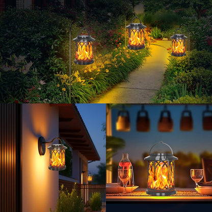 Solar Hanging Lanterns Outdoor, Flickering Flames Outdoor Solar Lights Hanging Lanterns Waterproof Decoration Lighting for Table, Garden, Patio, Tree (4 Pack)