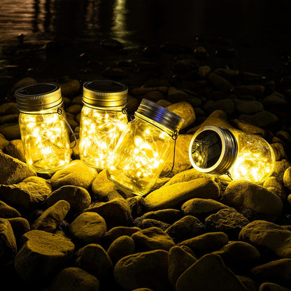 GIGALUMI Solar Mason Jar Lights, 8 Pack 30 Led String Fairy Lights Garden Lights Outdoor Waterproof Hanging Solar Lanterns for Outdoor, Garden, Patio, Lawn, Balcony Decoration