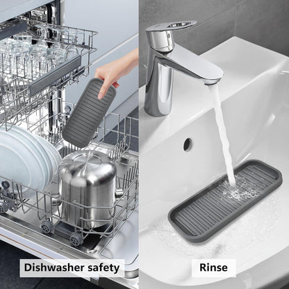 Silicone Sponge Holder - Dish soap Holder for Kitchen Counter 2 Pack, Waterproof Sponge soap Tray for Kitchen Sink Bathroom, Multipurpose Sink Caddy Organizer for soap Dispenser Scrubbers Makeup Gray