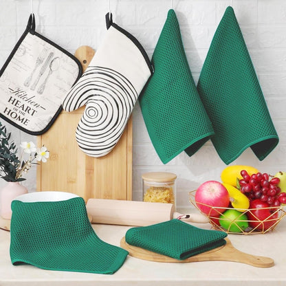 Homaxy 100% Cotton Waffle Weave Kitchen Dish Cloths, Ultra Soft Absorbent Quick Drying Dish Towels, 12 x 12 Inches, 6-Pack, Dark Green