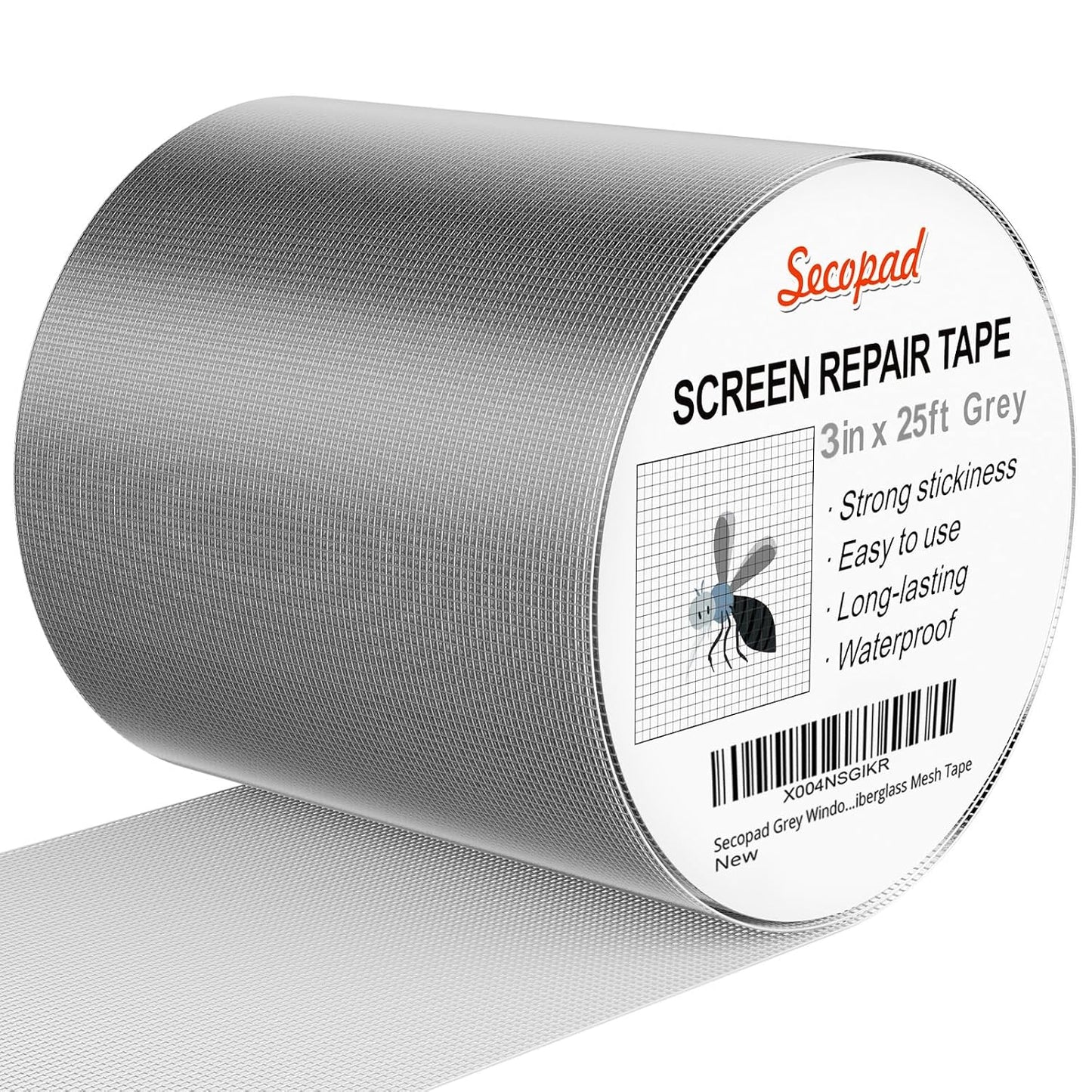 Grey Window Screen Repair Tape, 3IN X 25FT (300IN) Screen Repair Kit for Windows or Doors, Strong Adhesive Patch Kit Fiberglass Mesh Tape