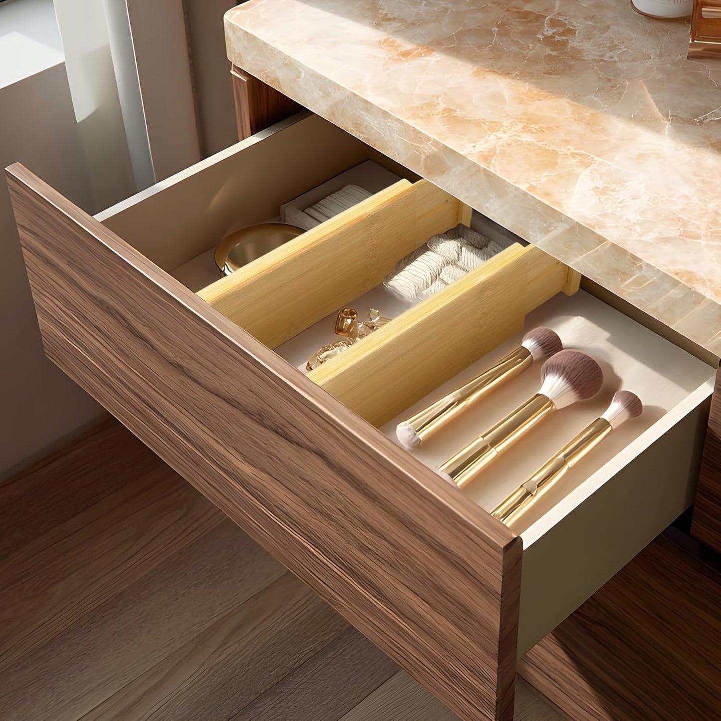 VaeFae 3 Pack Bamboo Drawer Dividers, 4" High Adjustable 11.9-17.1" Clothes Drawer Organizers, Expandable Separators for Bedroom/Bathroom/Kitchen/Office Storage