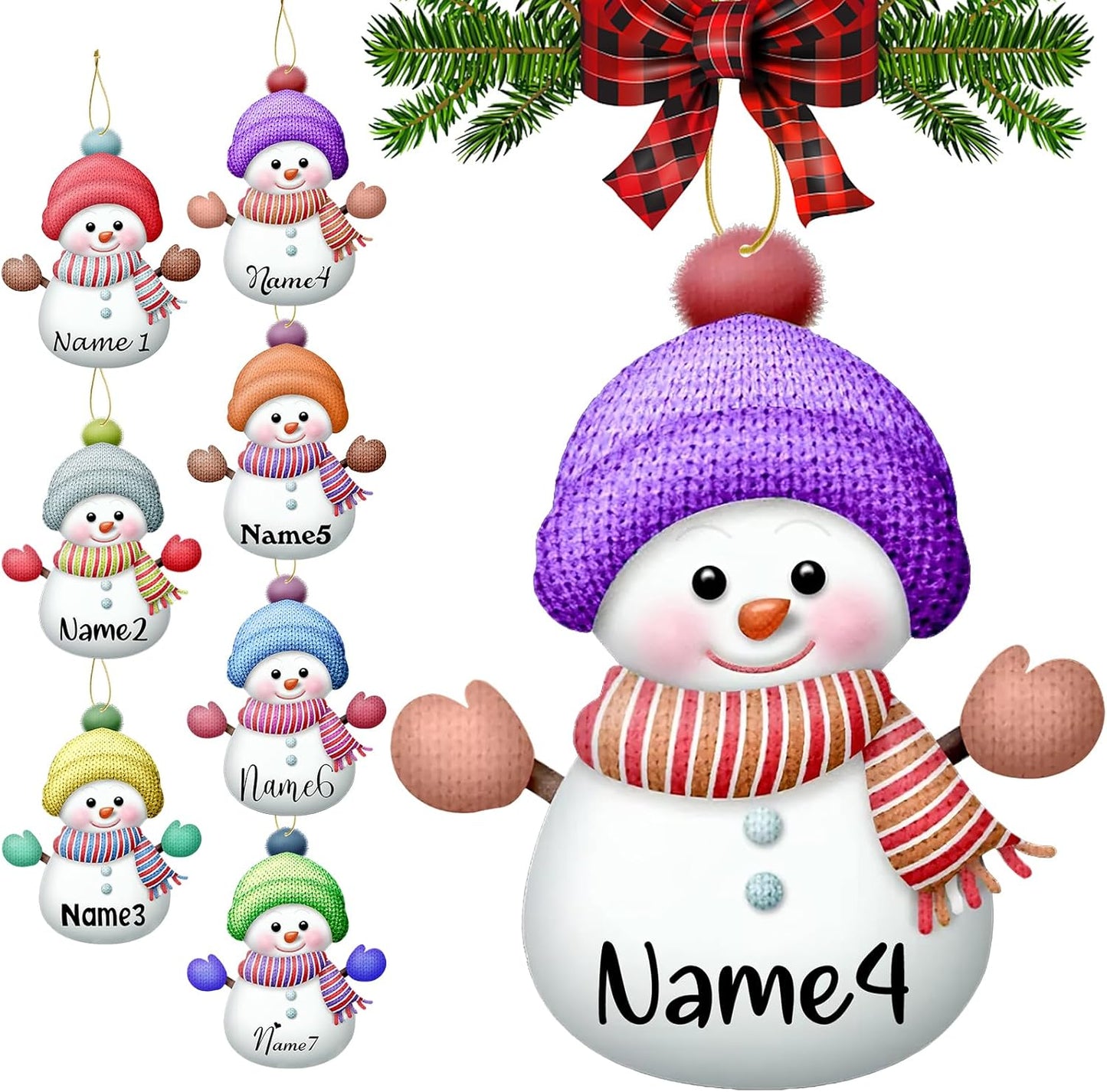 Personalized Christmas Ornaments with Names Snowman Custom Family Ornament Customized Xmas Tree Hanging Wood Decoration Gift 3.15"（8cm） Purple