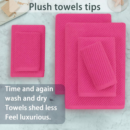Hot Pink Towels - 100% Cotton, Soft, Quick Dry, Lightweight, Towel Set of 6, 2 Large Bath 30"x56", 2 Thick Hand 18"x28", 2 Absorb Washcloths 13"x13", Pink Bath Towel with Hanging Loop, Luxury Gift Set
