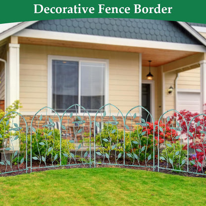 Decorative Garden Fence 4 Pack, 24in(H) x 6.5Ft(L), Metal Garden Fencing Panel, Landscape Pathway Edge Iron Picket Fence Panels, Border for Yard Patio Flower Bed