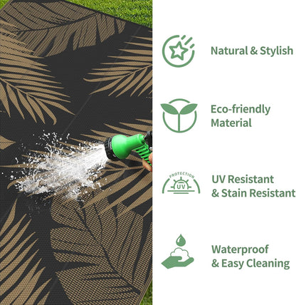 GENIMO Outdoor Rug 3' x 5' Waterproof for Patios Clearance, Reversible Outdoor Plastic Straw Camping Rug Carpet, Large Area Rugs Mats for RV, Camper, Deck, Balcony, Porch, Beach, Picnic, Black&Brown