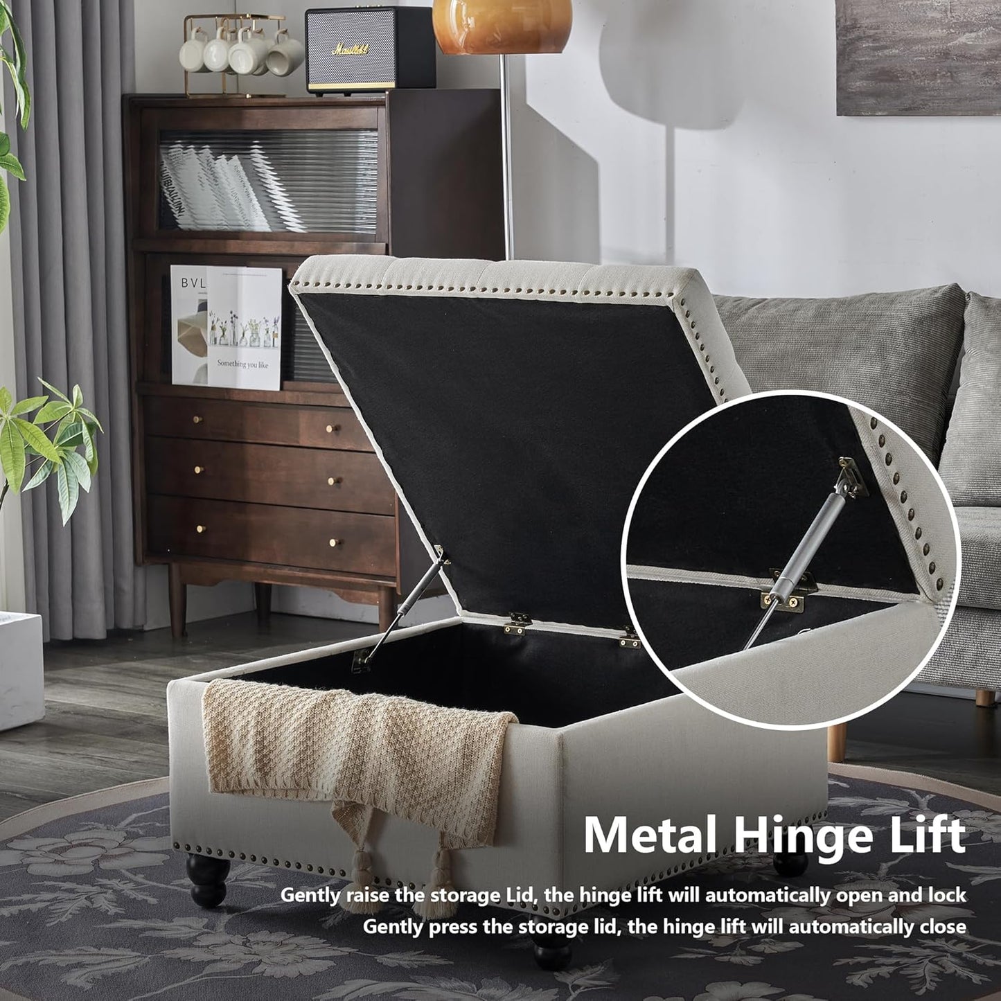 Ottoman with Storage, Large Storage Ottoman, 30 in Square Ottoman Coffee Table,Tufted Upholstered Coffee Tables for Living Room, Beige