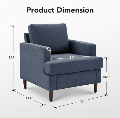 Mid-Century Accent Chair,Modern Linen Fabric Armchair for Living Room,Comfy Upholstered Reading Accent Chairs for Bedroom,Single Sofa Chair with Wood Legs (Blue Grey, 1 Pack)