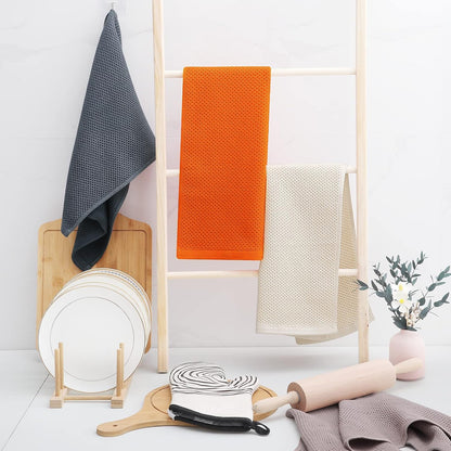 Homaxy 100% Cotton Waffle Weave Kitchen Dish Towels, Ultra Soft Absorbent Quick Drying Cleaning Towel, 13 x 28 Inches, 6-Pack, Orange
