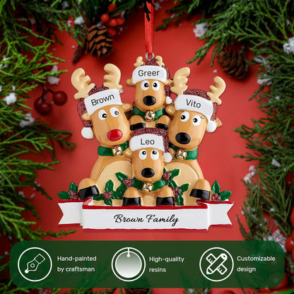 Personalized Christmas Ornaments 2025, Custom Reindeer Family Ornaments for Trees with Names, Handcrafted Christmas Deer Decorations for 2-8 Members, Meaningful Xmas Family of 4