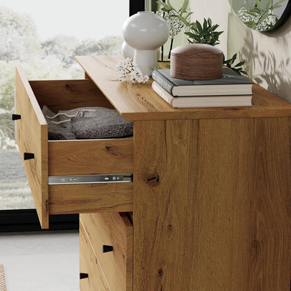 WAMPAT Dresser with 9 Drawers, Bedroom 3-in-1 Wide Wooden Chest of Drawers, Modern Long Dressers Closet Storage Organizer w/Solid Wood Legs for Living Room, Kids Room, Oak Brown,106 Inches