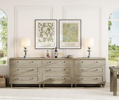 WAMPAT Dresser for Bedroom with 9 Drawers, Kids Dressers with Wide Chest of Drawers, Modern Wooden Closet Storage Organizer, Large Wood Dressers for Living Room, Nursery, Hallway, Rustic Oak