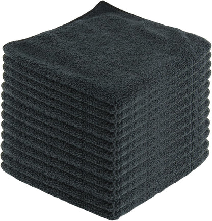 Microfiber Cleaning Cloths,12 Pack, 16"x16", All-Purpose, Softer, Highly Absorbent, Lint-Free, Reusable, Washable Pro Towels, Black, for House, Kitchen, Bathroom, Car, Office
