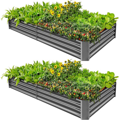 Land Guard 2 Pack 8×4×1ft Galvanized Metal Raised Garden Bed, Metal Planter Kit Box Outdoor for Deep-Rooted Vegetables, Flowers, Green and Herbs (Mid-Grey)